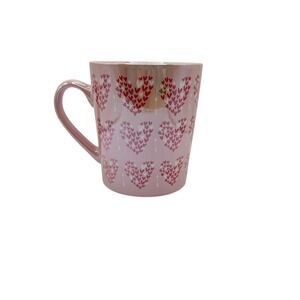Pink Red Heart Coffee Tea Mug Valentine's Day Glossy Finish White Arrows